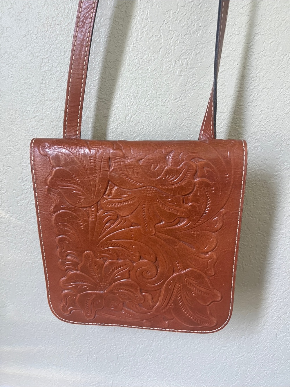 Patricia Nash Tooled Floral Leather Crossbody - Brown